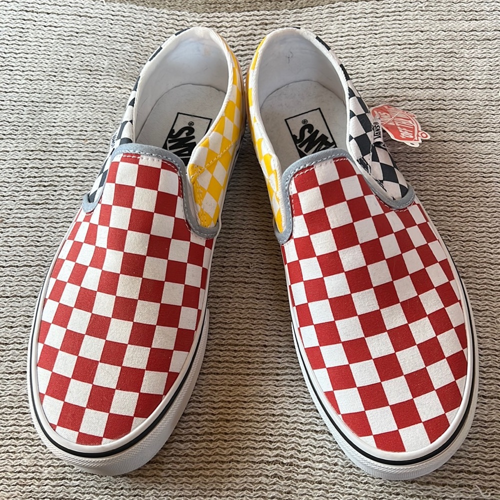 Multicolored checkerboard classic slip-on vans